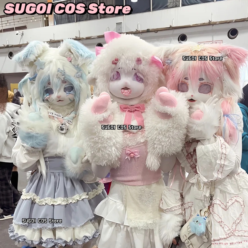 Anime Cosplay Cat - aBcSCS*Fursuit Head Kigurumi Máscara Peluda Fofa