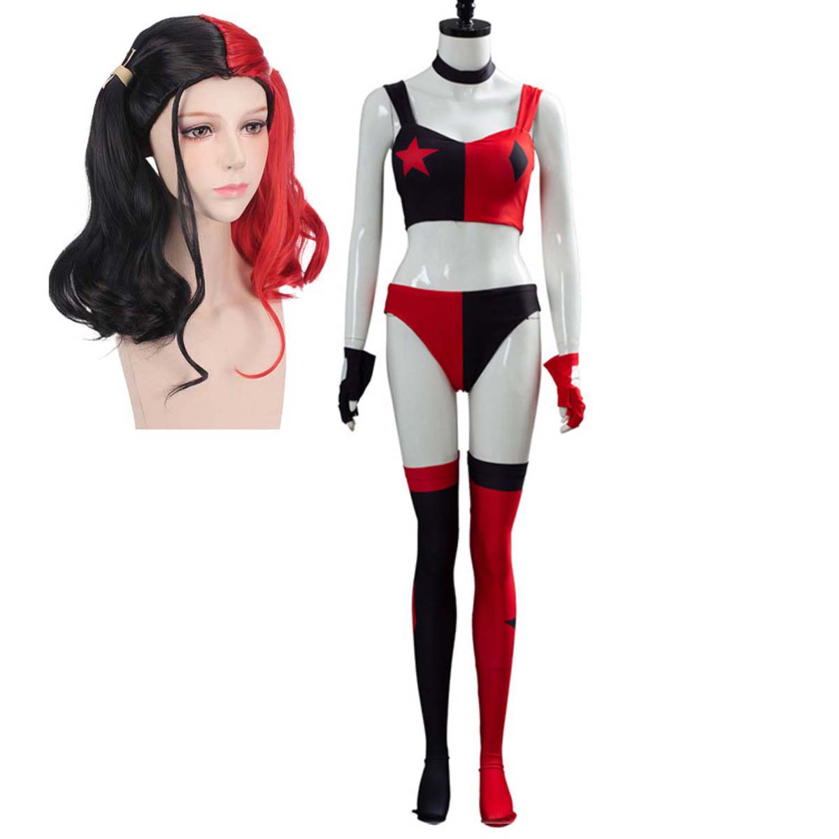 Fantasia Sexy de Vilã Super-He - Anime Harley Quinn Cosplay avaliação e preço